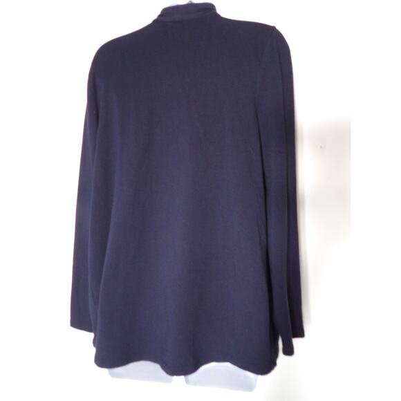 T Talbots Medium Cardigan Sweater Pima Cotton Open Style Pockets Navy Blue Basic - Picture 13 of 16